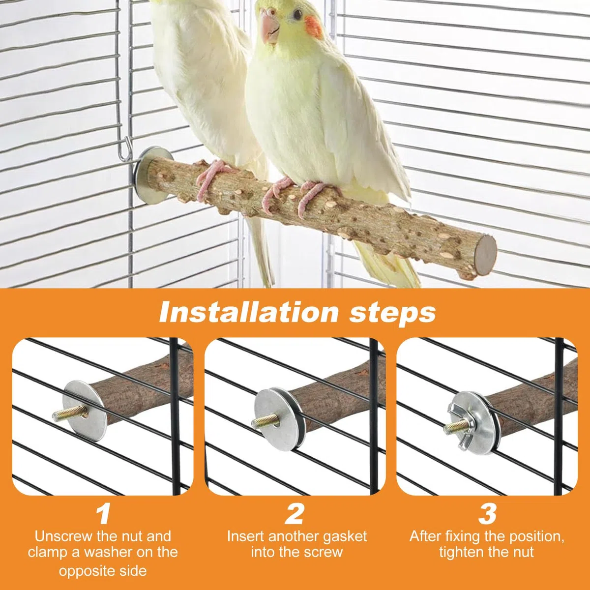 Lot de 4 perchoirs naturels pour oiseaux, perchoirs pour perruches, avec 2 mangeoires, accessoires de cage à oiseaux, pour perroquets, calopsittes, canaris