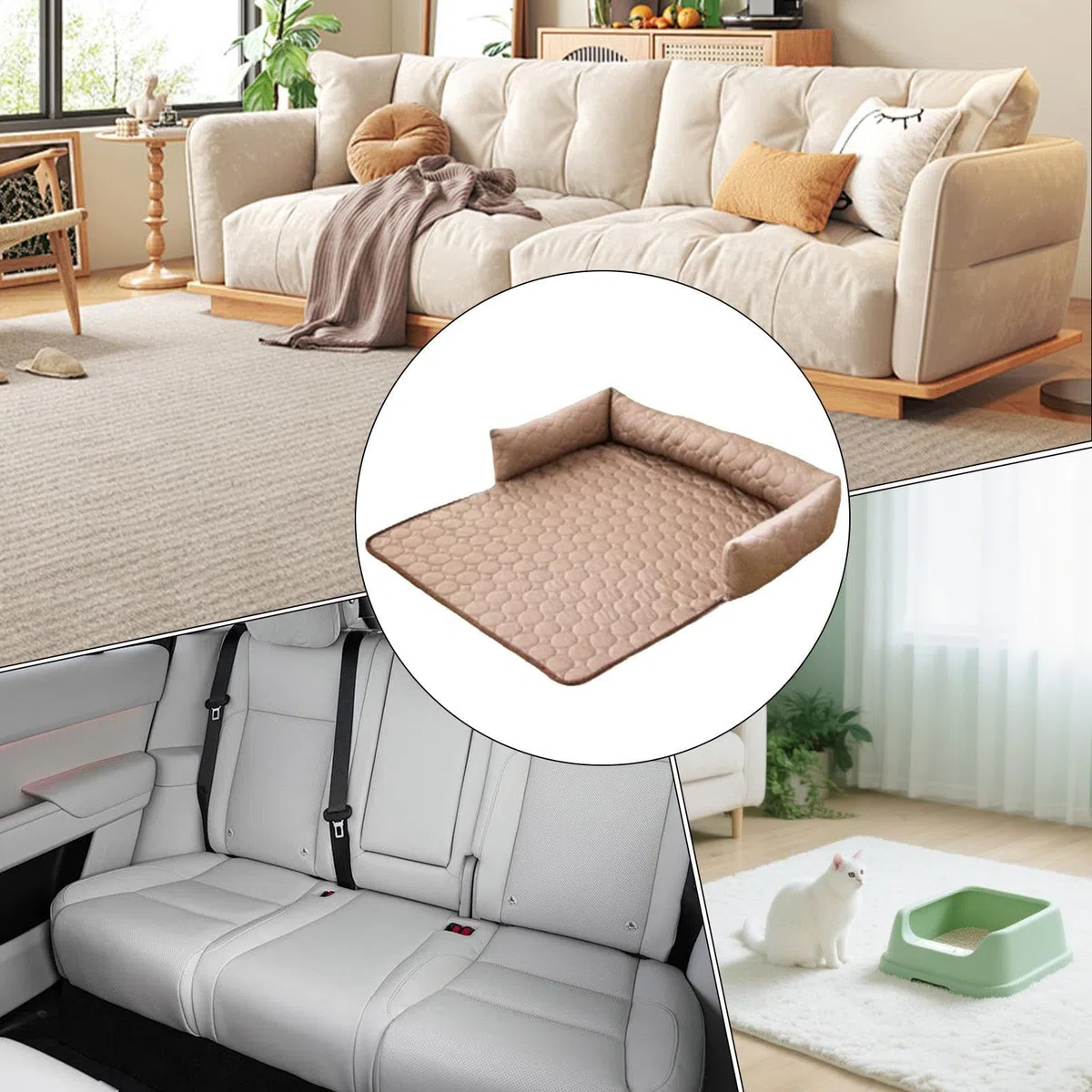 Coussin Canapé Pour Animaux De Compagnie Rond, Couverture De Canapé De Compagnie, Tapis De Refroidissement Pour Chien, Matériau Respirant, Facile À Nettoyer, 90x90 Cm, Pour Intérieur Et Extérieur