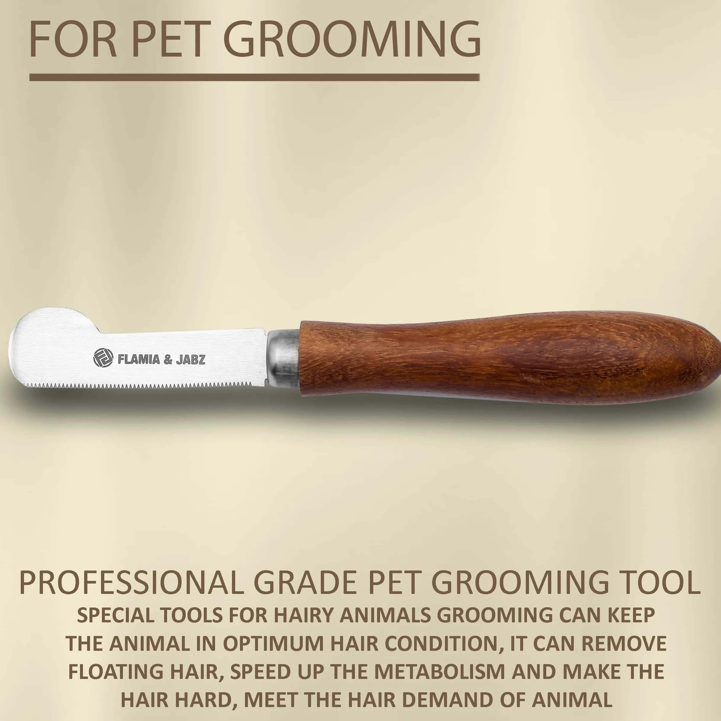 Couteau à dénuder professionnel pour chiens et animaux de compagnie, manche rond en bois avec lame en acier inoxydable (extra fin, droitier)
