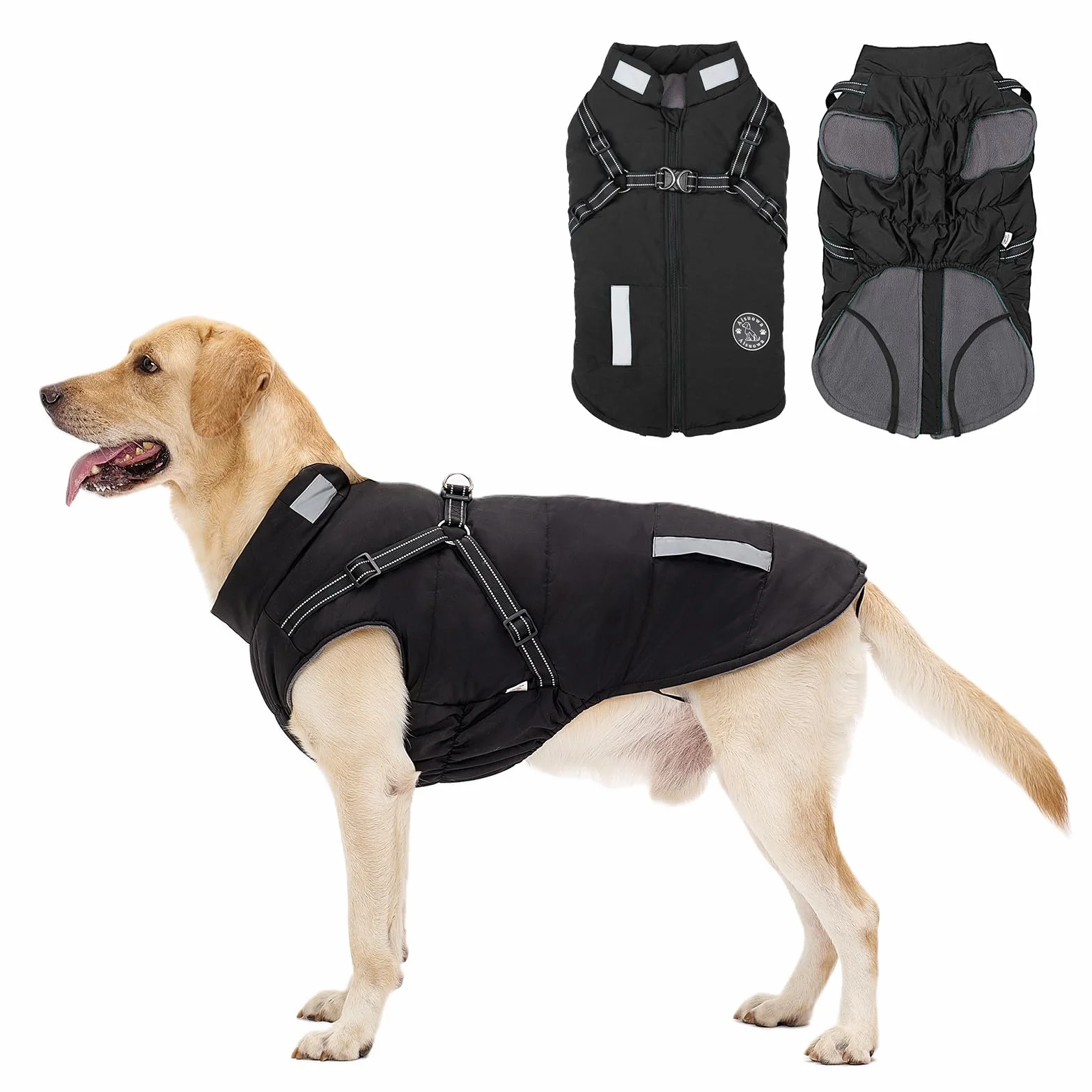 Manteau Chien avec Harnais Intégré, Manteaux d'hiver pour Chien Chaud en Polaire Impermeable, Veste Hiver avec Réfléchissante pour Petits, Moyens et Grands Chiens