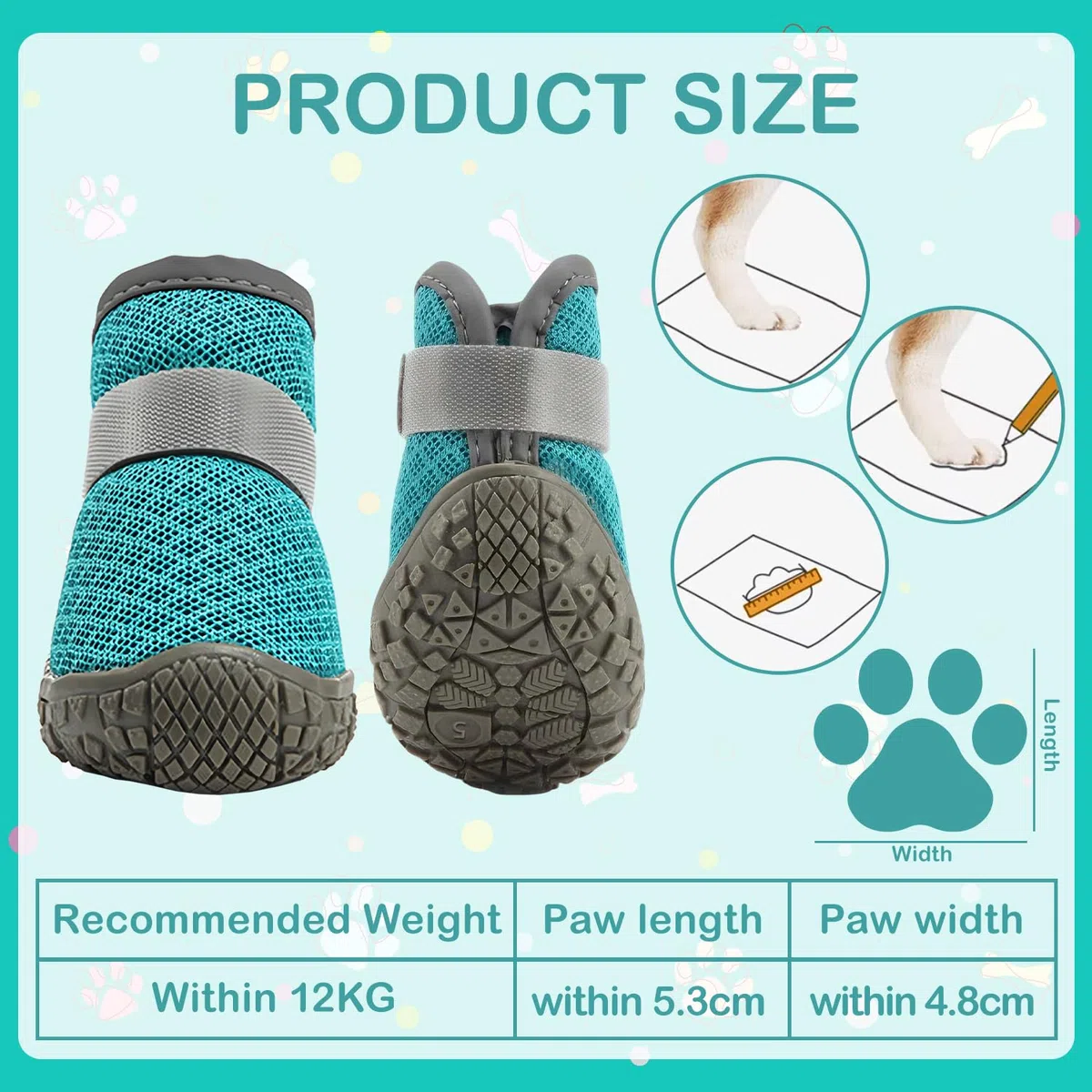 Bottes pour Petits Chiens (4 pcs), Protecteurs de Pattes en Maille Légère pour Chiens XS jusqu'à 12kg, Chaussures Antidérapantes Réglables pour Balades & Pattes Blessées (Bleu)