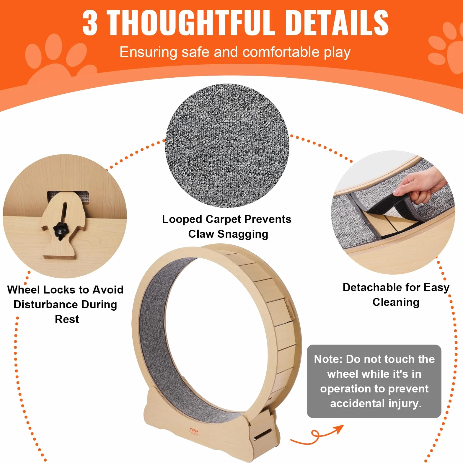 VEVOR Roue d'exercice pour Chat 1320 mm Grande Roue de Course pour Chat d'Intérieur, avec Tapis Roulant Amovible, Teaser pour Chat pour Courir, Marcher, Entraînement, Convient à la Plupart des Chats