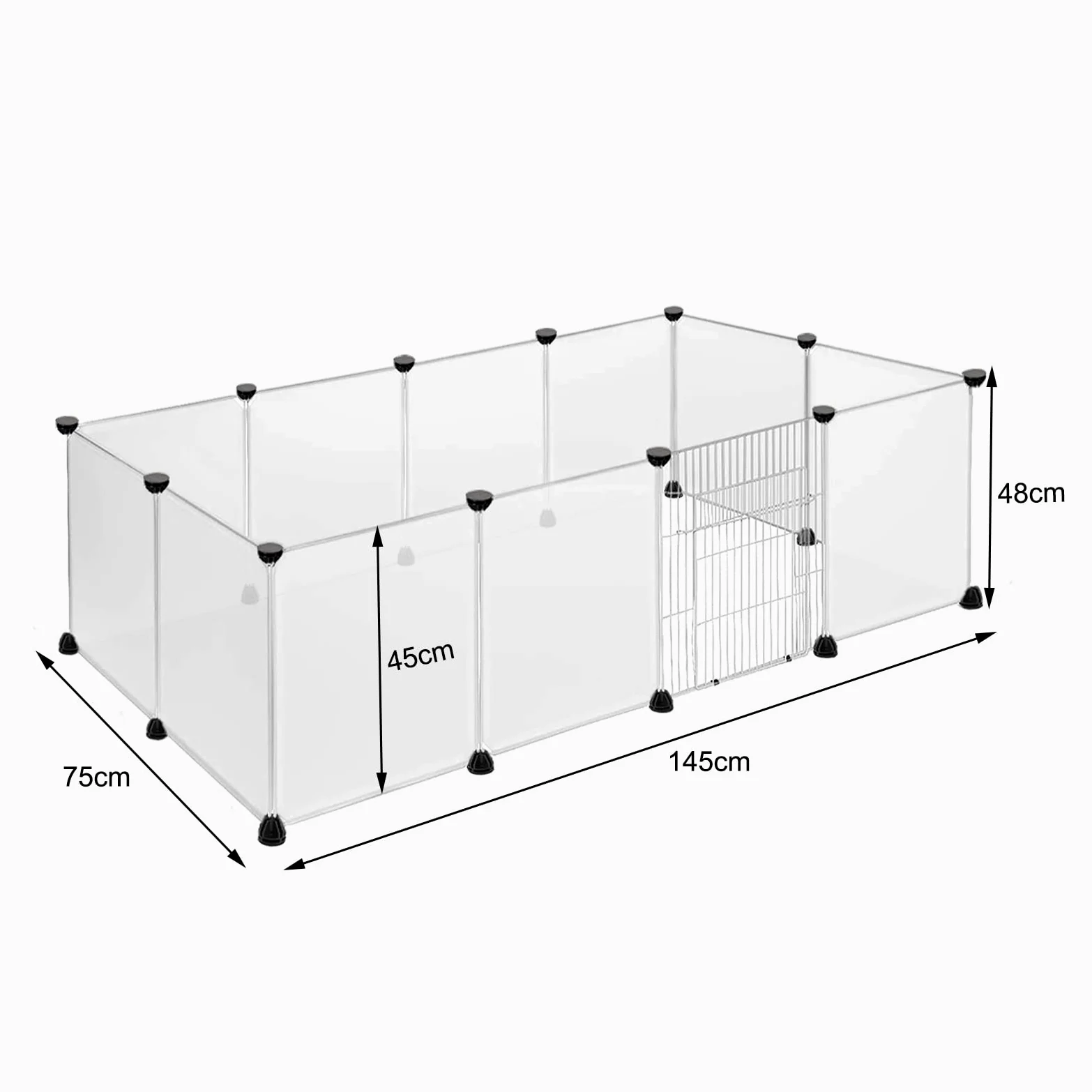 Froadp Enclos Extérieur pour Lapins et Petits Animaux de Compagnie 145x75x48cm en Plastique, Enclos Grillagé avec Porte pour Cochons d'Inde, Animaux de Compagnie, Cage pour Chiots (Blanc Translucide)