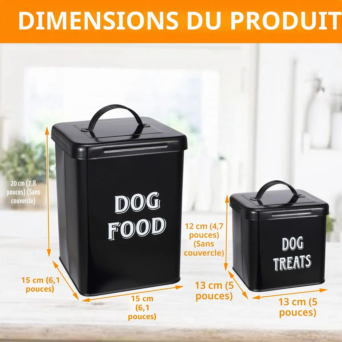 Morezi Lot de boîtes de nourriture et friandises pour animaux de compagnie avec pelle pour chats ou chiens – Acier carbone avec revêtement en poudre crème – Couvercles hermétiques – Boîtes de