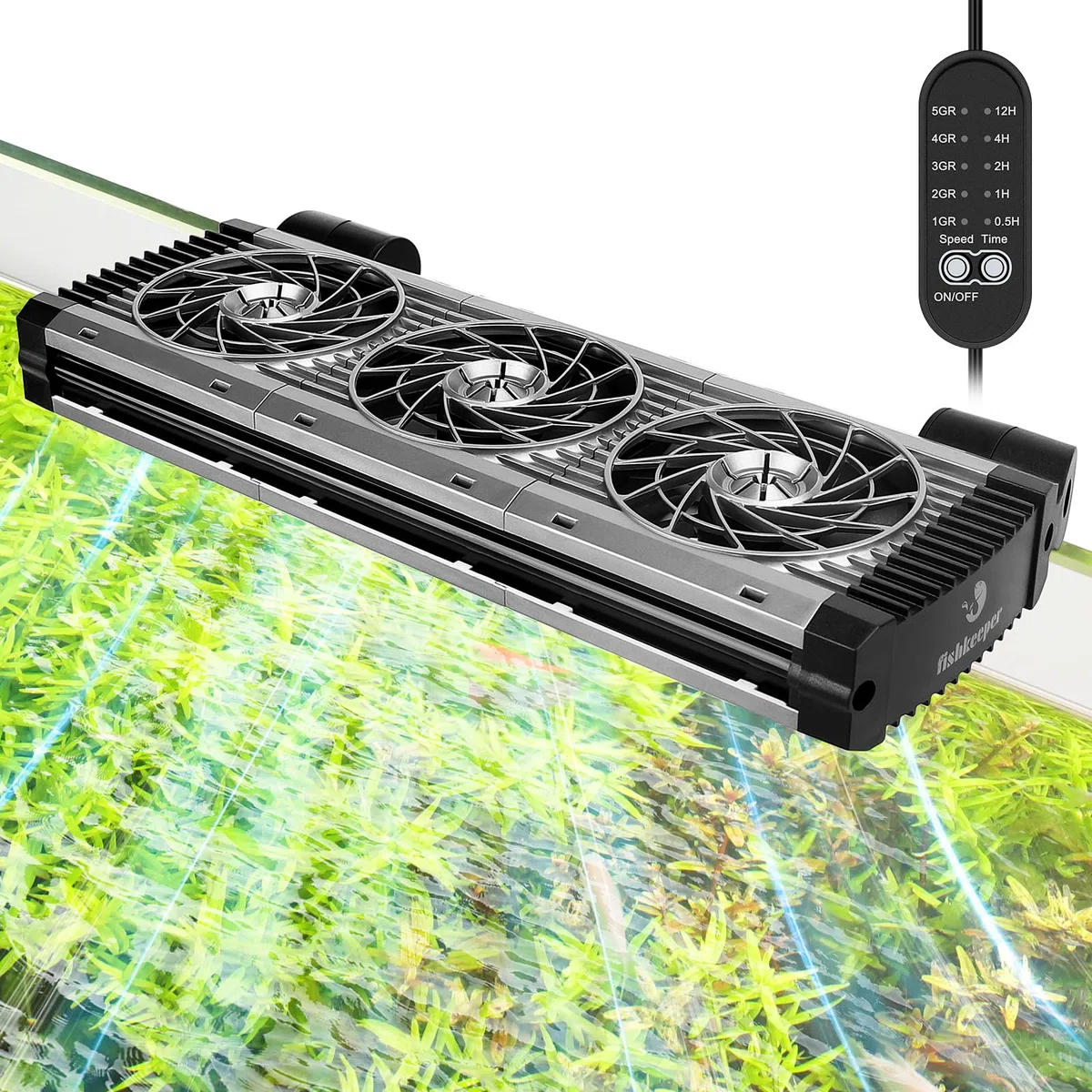 fishkeeper Ventilateur d'aquarium, Refroidisseur d'aquarium, Vitesse d'air réglable et minuterie, Ventilateur d'aquarium Silencieux pour Aquariums d'eau Douce et d'eau salée jusqu'à 60 cm