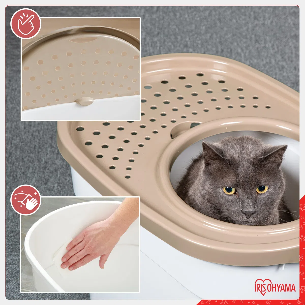 Iris Ohyama, Maison de Toilette pour Chat avec Pelle, Max. 7 kg, Beige, Ouverture en Haut, Bac a Litiere avec Couvercle, Amovible, pour Chaton, Grande Capacité, sans BPA, Nettoyage Facile, TECL-20