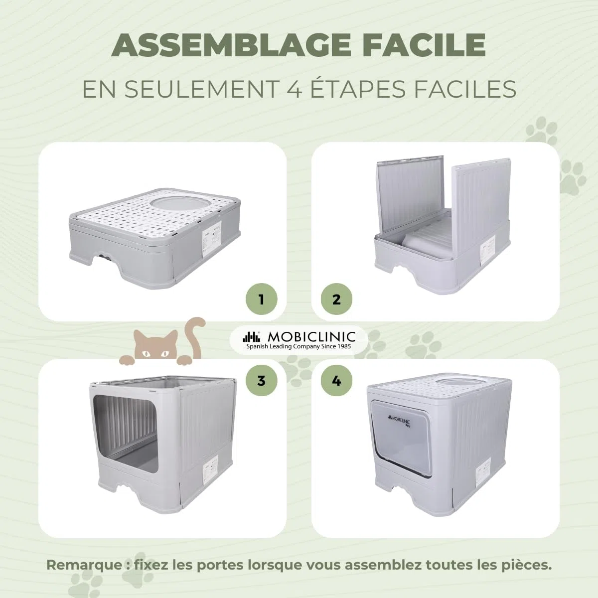 Mobiclinic® Pets, Bac à litière pour Chats Couvert, Tiroir Amovible, Inclus Une Pelle, Catbox, Double entrée Frontale et supérieure avec Couvercle, Grille, Démontable