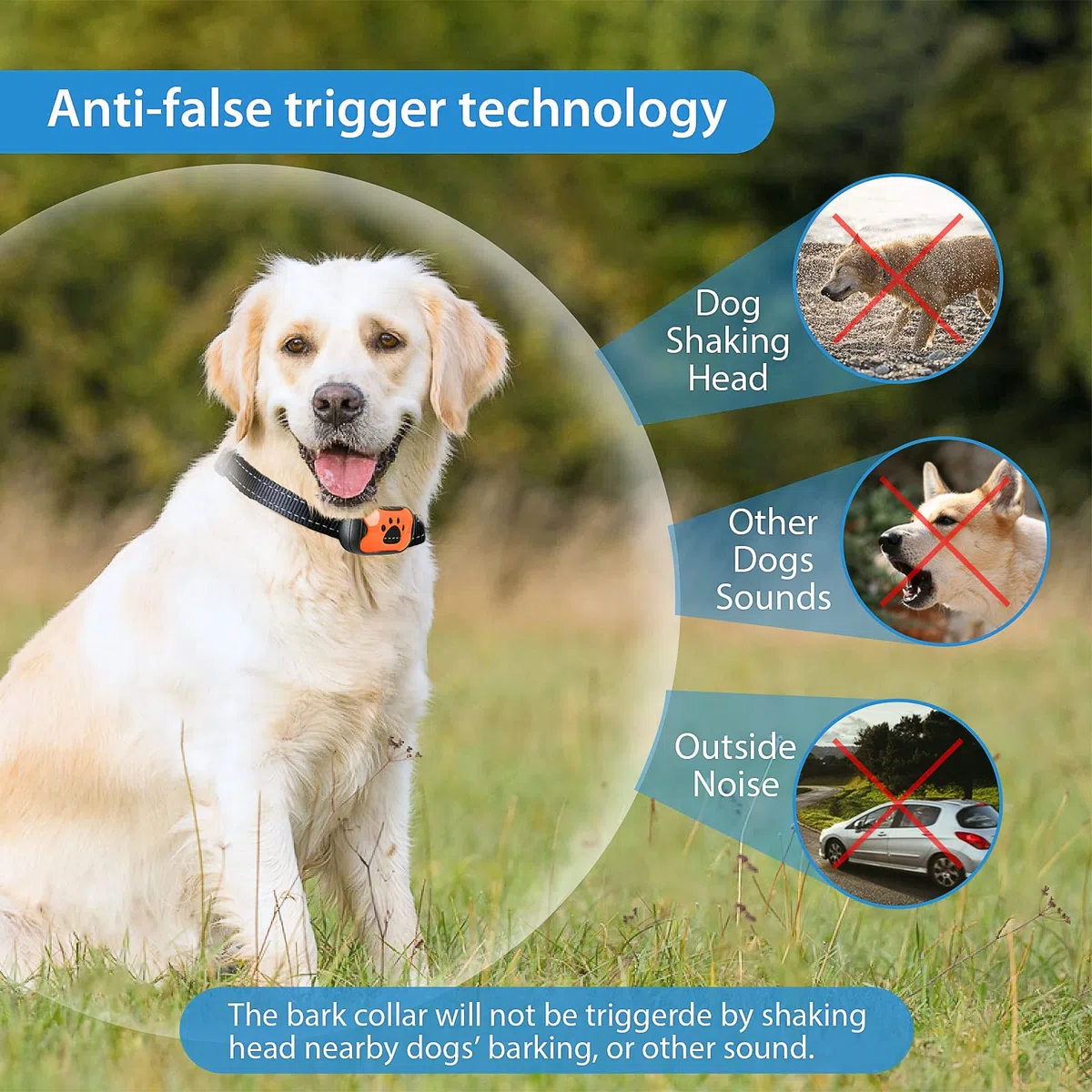 PcEoTllar Rechargeable Collier Anti aboiement Chien pour Petit Moyen Grand Chien, Intelligente Collier Dressage avec 2 Modes Vibration et Son 7 Niveaux de Sensibilité, Bleu