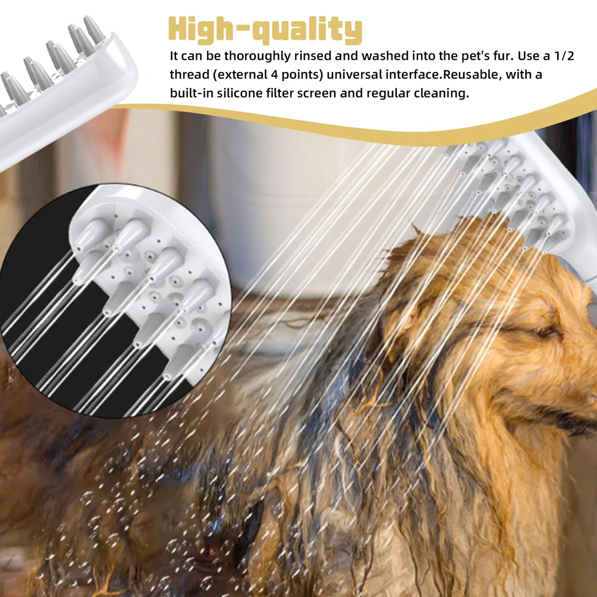 Tête de douche pour chien avec 3 types de jets, Tête de douche pour chien avec brosses en silicone pour un nettoyage efficace du pelage, Tête de douche pour assistance au bain des animaux de compagnie