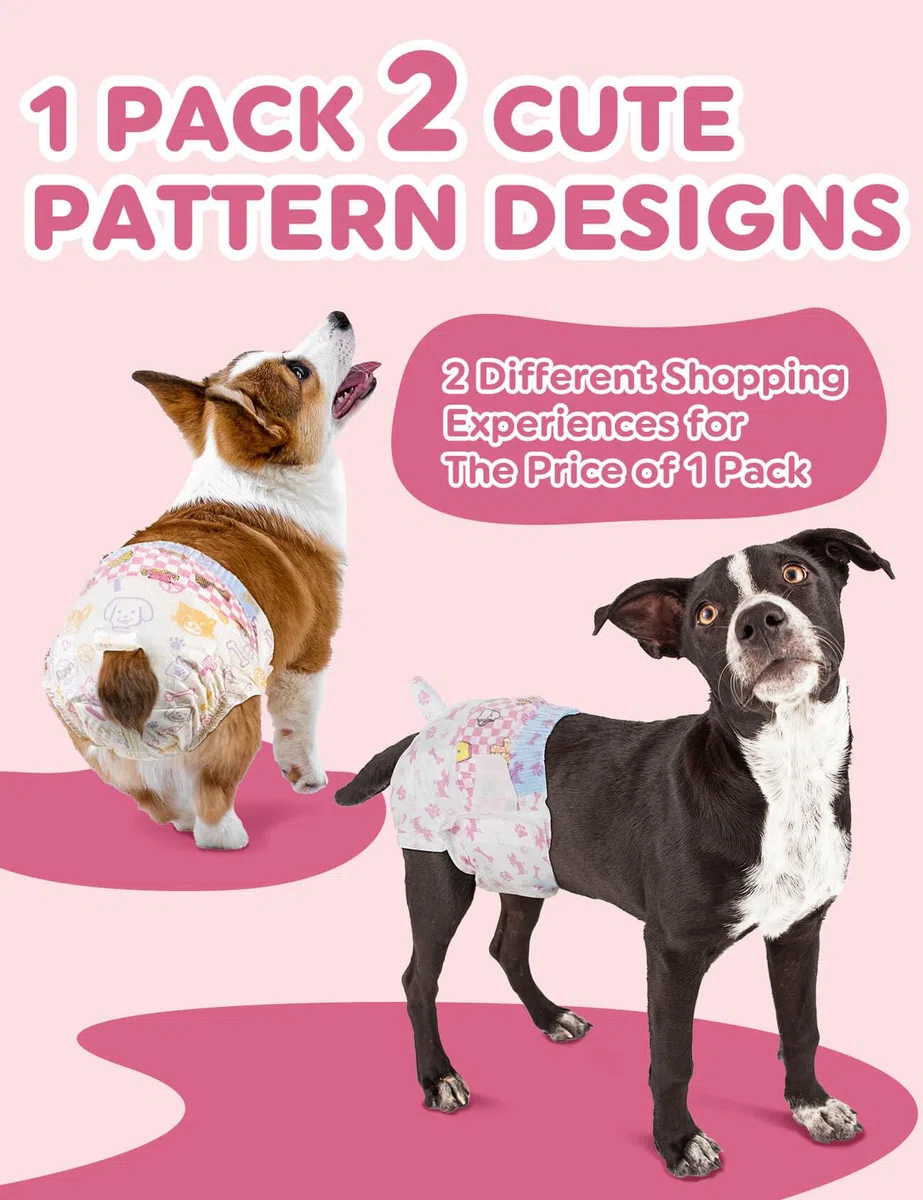 Dono Lot de 48 couches pour chien femelle, super absorbantes, indicateur d'humidité, XS (20,3 à 35,6 cm), os rose, chiennes femelles