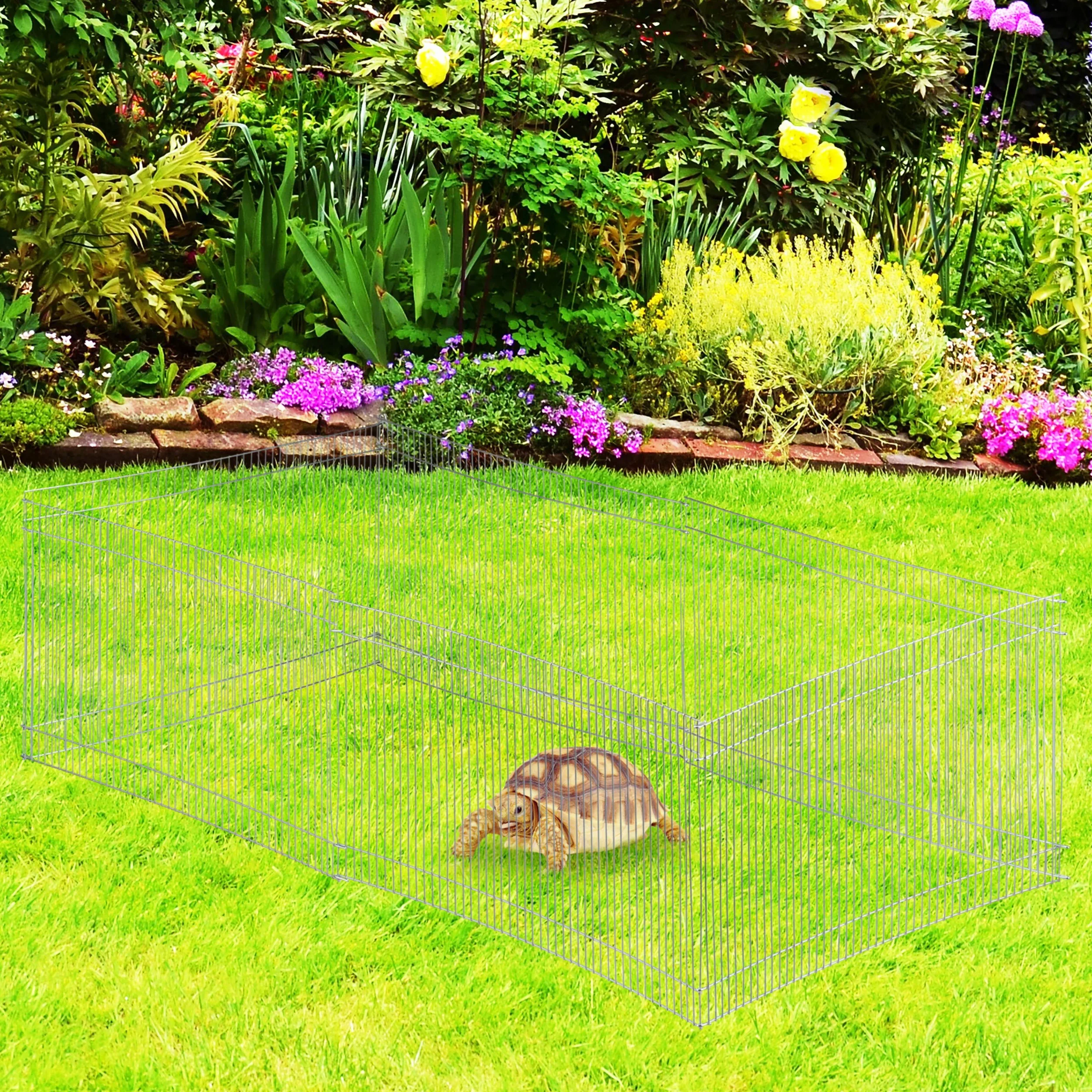 Relaxdays Cage extérieur Lapin, 6 éléments, pour Petits Animaux, enclos Cochon d’Inde, zingué, H 27 cm, argenté