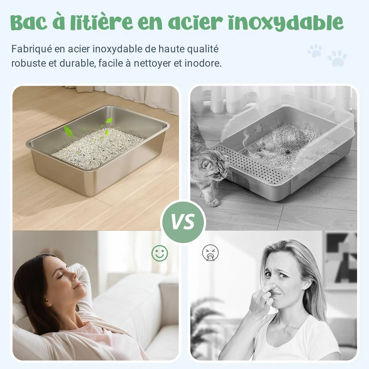 WENBOKMIN Bac à litière en Acier Inoxydable pour Chat, bac à litière de 15 cm pour Chatons, Petit métallique Anti-odeurs, Anti-Corrosion et antiadhésif