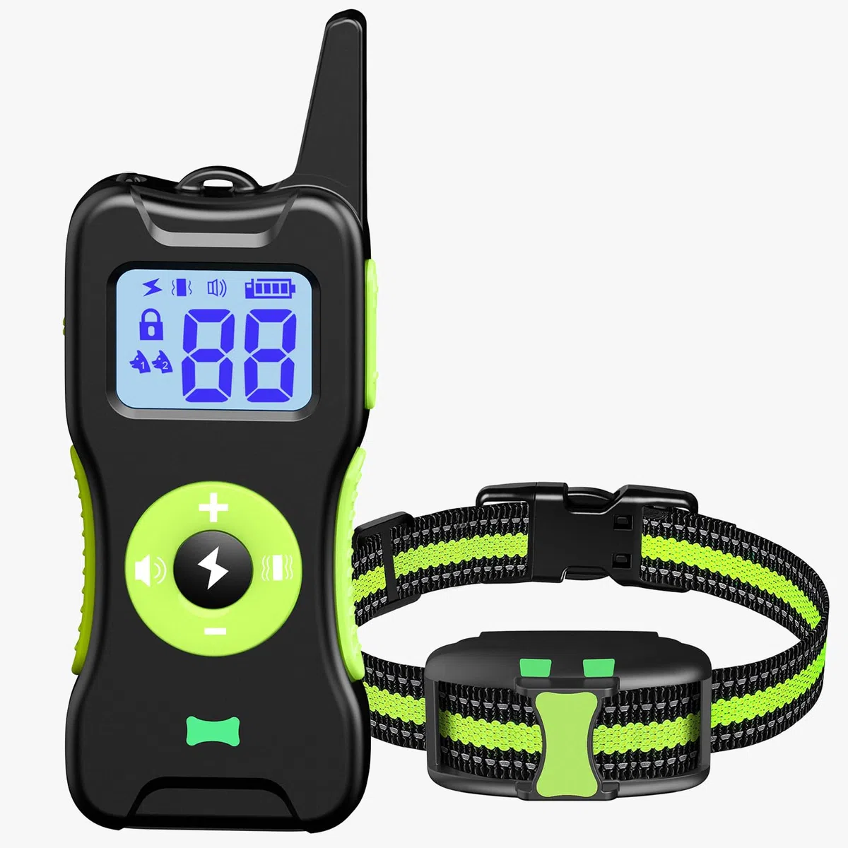 Collier de Dressage pour Chiens, Collier Electrique Chien avec Télécommande 3 Mode de Formation Bip Vibration Choc, Portée de 500m, IP67 Étanche avec Verrouillage de Sécurité pour Chiens, Vert Herbe
