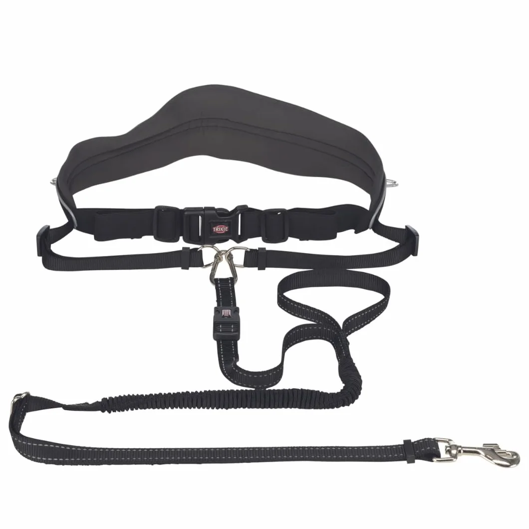 TRIXIE laisse de jogging pour chien avec ceinture M-L, 1,10–1,50 m, 20 mm en noir/graphite - laisse idéale pour sport et activités - pour chiens de taille moyenne à grande