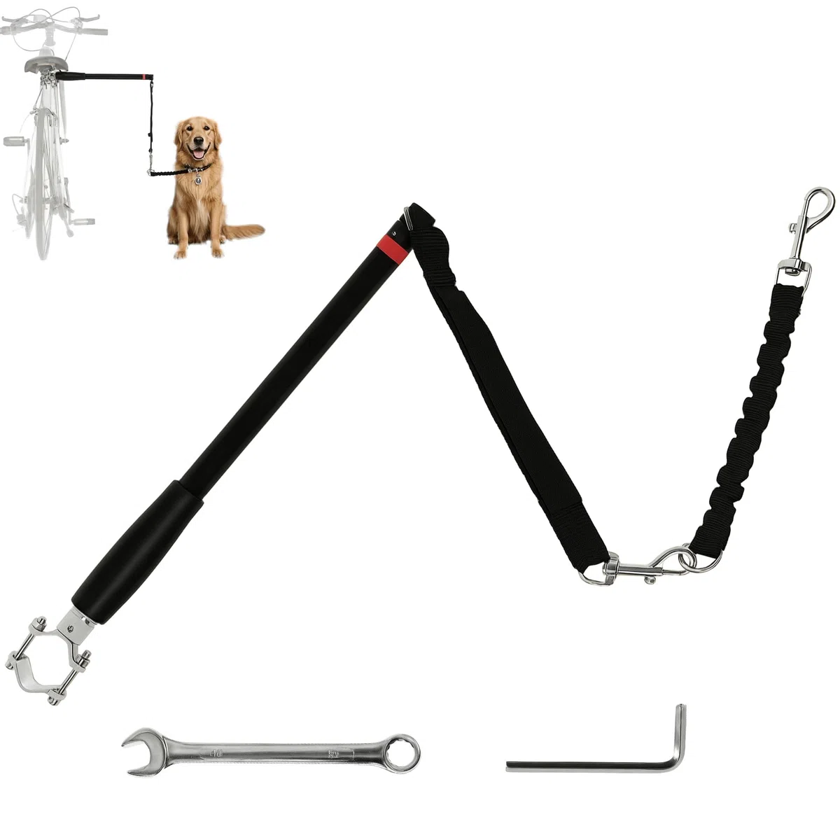 PawHut Laisse pour Chien pour vélo 124 cm, Facile à Installer et Amovible, vélo pour Chien Mains Libres, Laisse d'exercice pour l'entraînement, Le Jogging, Le Cyclisme, Acier et Polyester, Noir