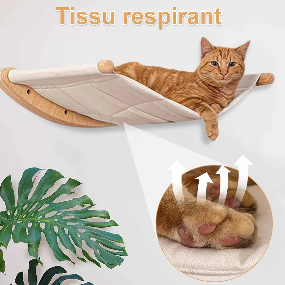 Hamac pour Chat Mural Grande Étagère pour Chat avec 2 Pilier d'escalade pour Chat, Fenetre Pliable Lit pour Chat, Capacité de Charge 18kg