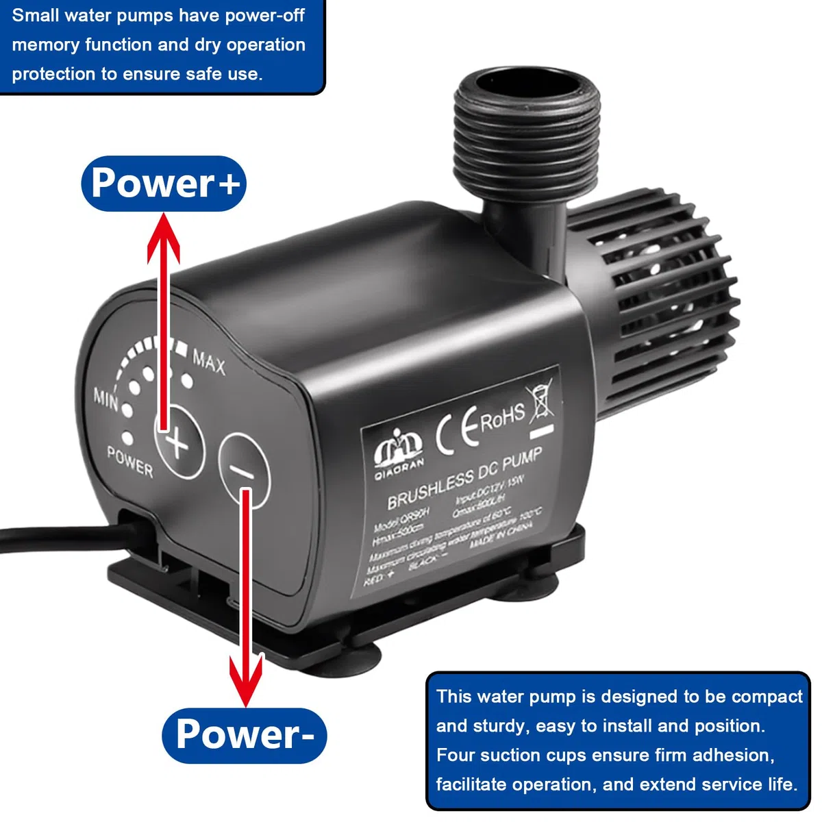 Pompe à Eau 12V 800L/H 5 m, Pompe à Eau Submersible, Pompe Submersible Petite, Pompe de Bassin avec Réglage de la Vitesse de Rotation pour fontaine et système de