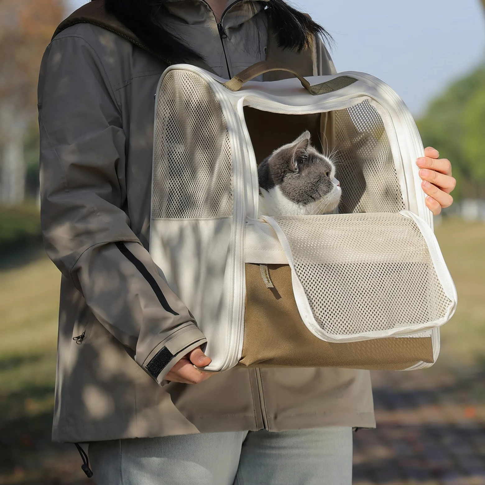Sac a Dos Chat, Sac Transport Chat et Chien Filet Respirant Respirant Sac de Transport pour Chat et Petit Chien en Tissu Oxford avec Espace pour Voyages, Confortable pour Petit Animal (Max 7,5kg)