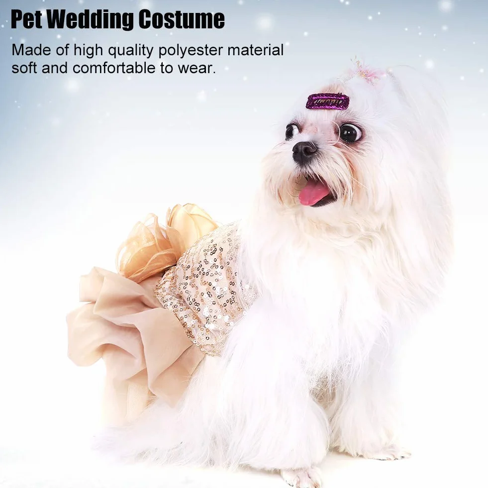 Robe de Mariée pour Chien Pailletée Dentelle Tutu Jupe Princesse Chiot pour Cérémonie Fête Photo Accessoire Animal Compagnie Mariage Petite Grande Taille
