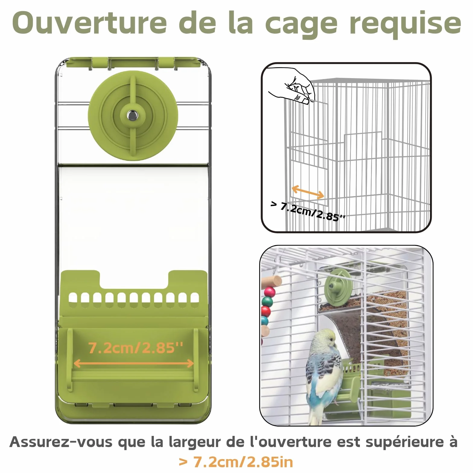 Mangeoire Automatique et Distributeur d'eau pour Oiseaux, Mangeoire à Cage à Oiseaux avec Perruche Canari Calopsitta Pinmon (Vert)