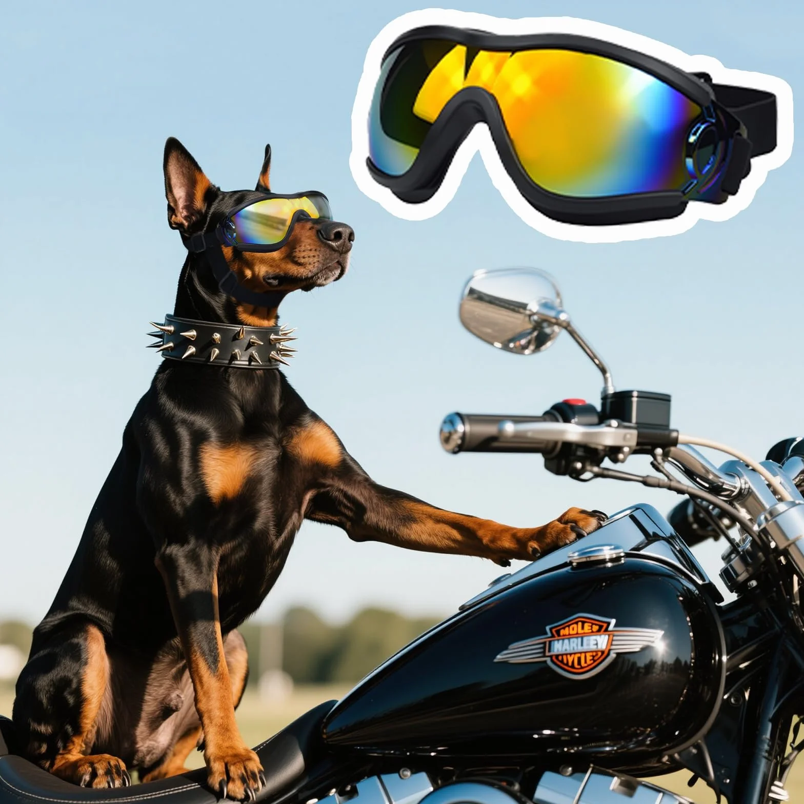 Lunettes de Soleil pour Chiens Protection UV, Protection des Yeux pour Chiens De Taille Moyenne Et Grande, Coupe-Vent, Sangle Réglable (Black Red)