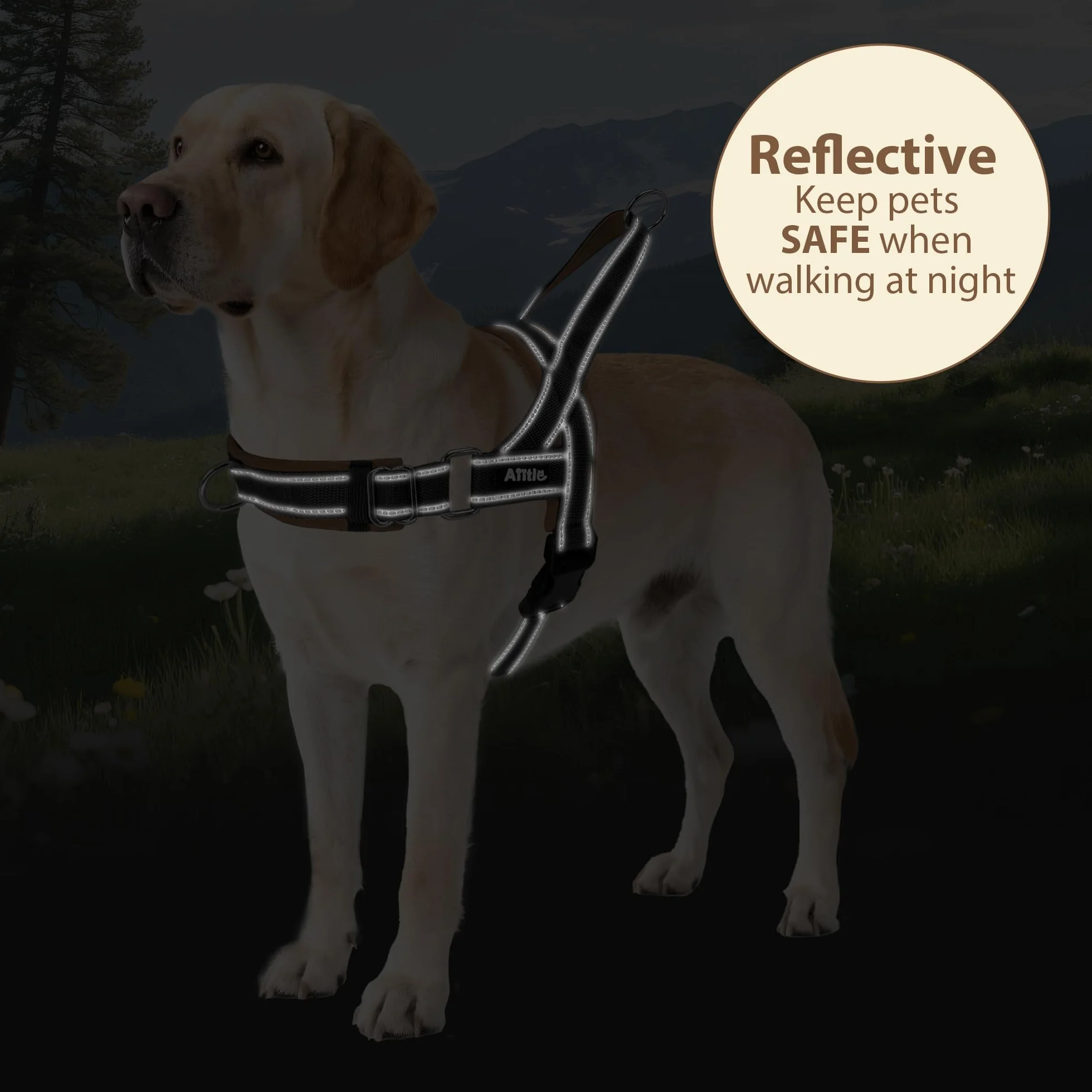 AIITLE Harnais réglable amélioré pour Chien, rembourré, Doux et Confortable, Gilet Tactique Anti-Fuite, Harnais réfléchissant léger pour Chiens de Taille Moyenne Noir-Brun M