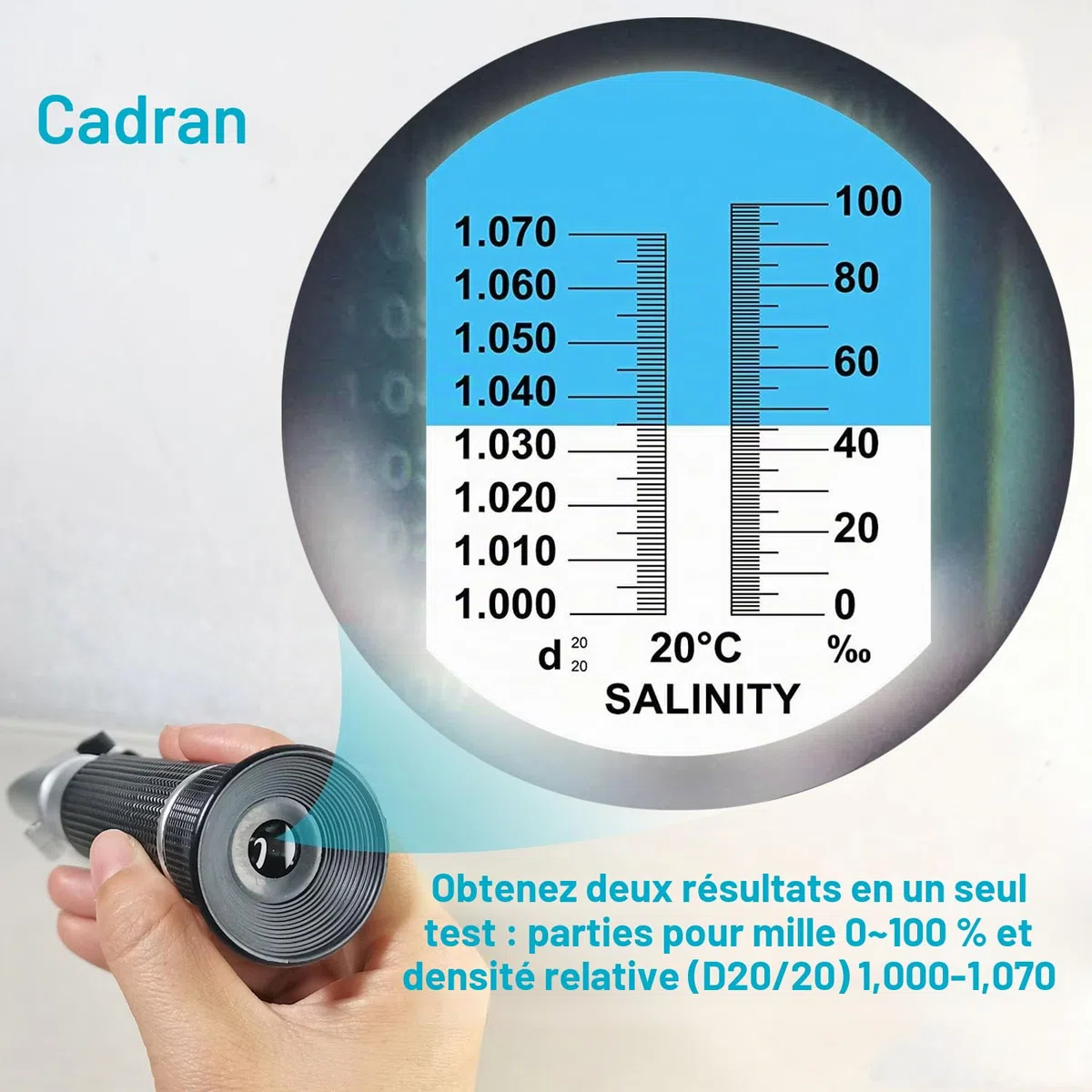 Salinity Réfractomètre de Mesure de salinité pour Aquariums d'eau de mer et d'eau Marine 0-100 PPT avec Compensation Automatique de la température