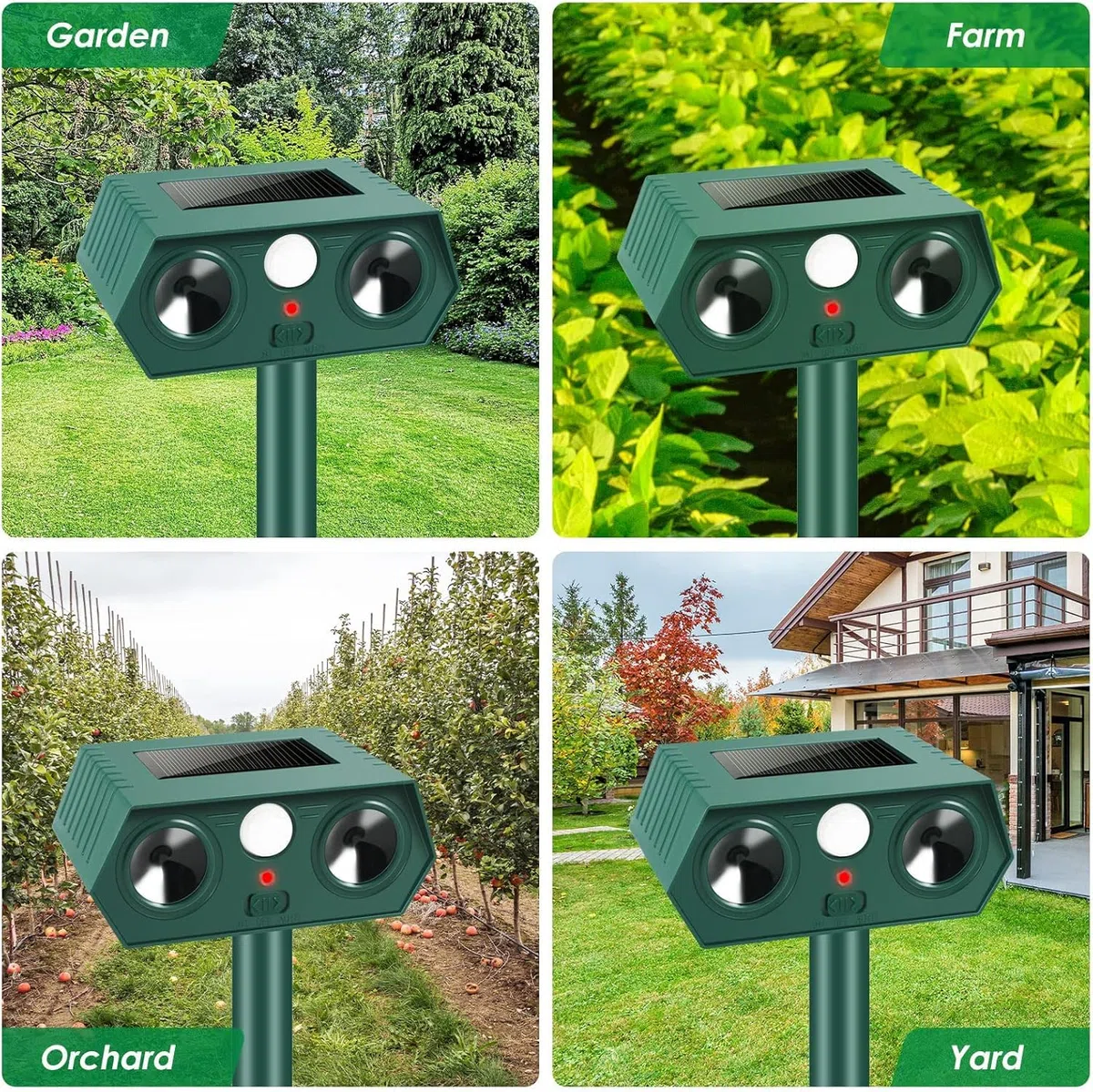 Lot de 2 répulsifs solaires pour chats de jardin - Répulsif solaire à ultrasons avec détection de mouvement - Étanche - Convient pour repousser les chats, les renards, les écureuils, les pigeons