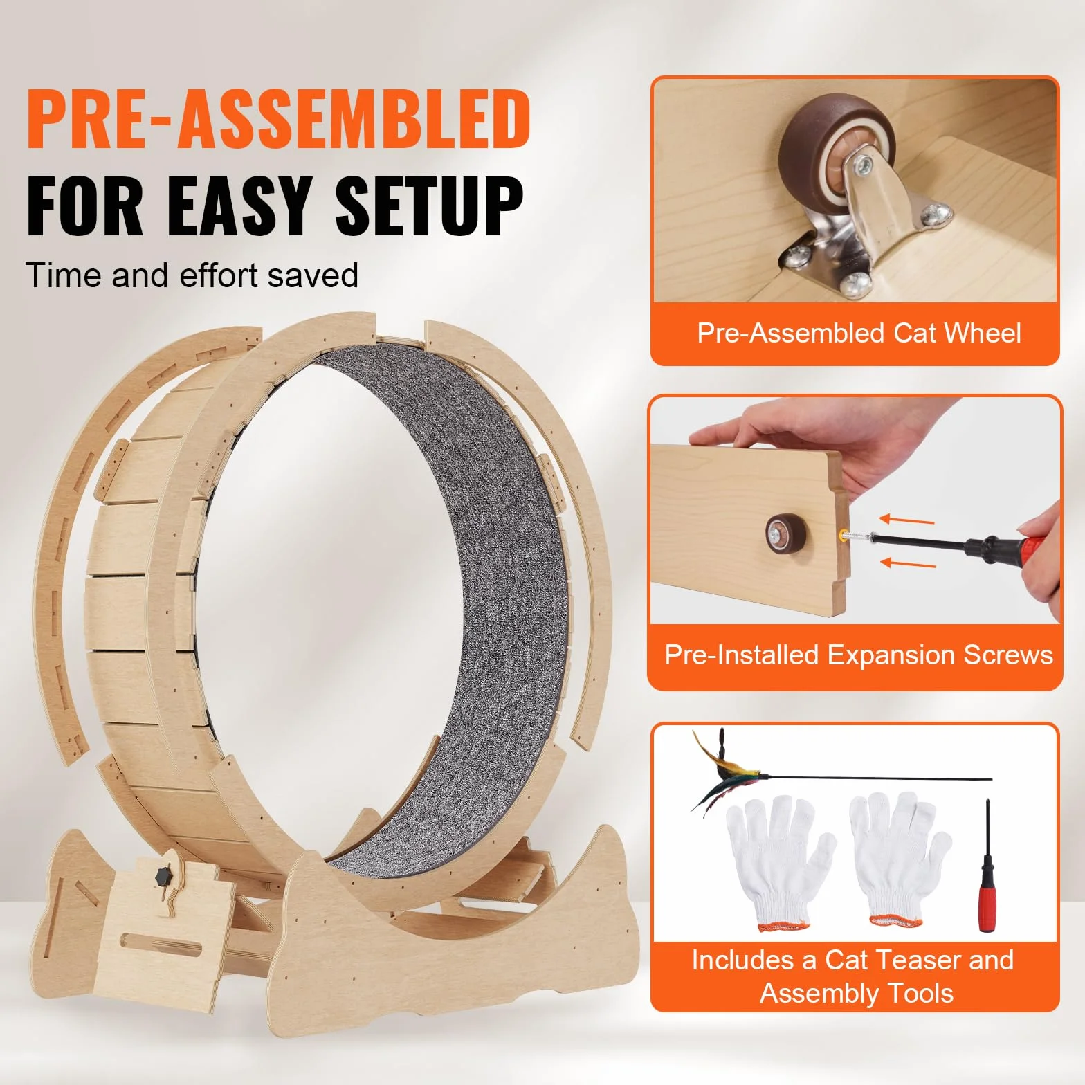 VEVOR Roue d'exercice pour Chat 1320 mm Grande Roue de Course pour Chat d'Intérieur, avec Tapis Roulant Amovible, Teaser pour Chat pour Courir, Marcher, Entraînement, Convient à la Plupart des Chats