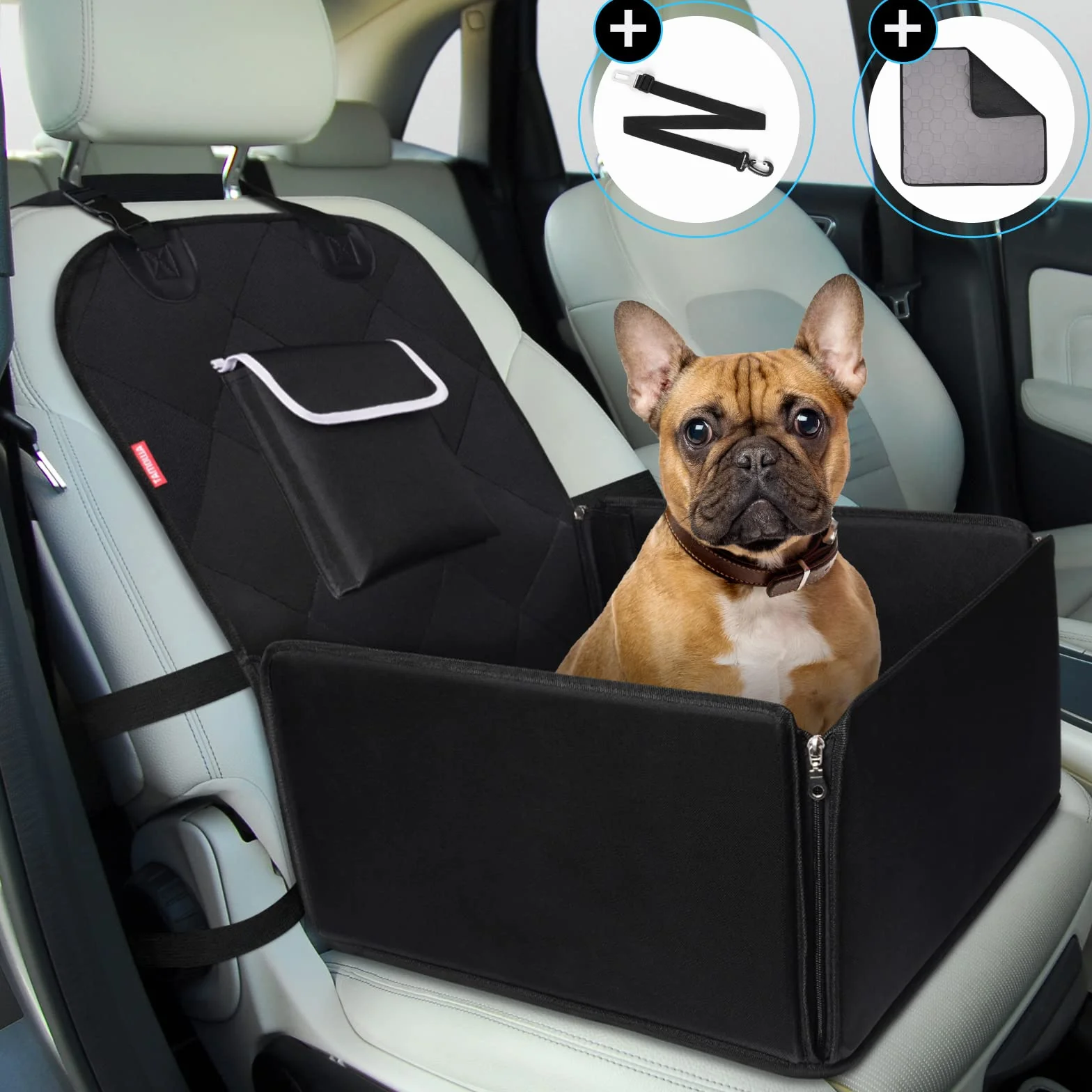 Siège auto stable pour chiens avant et arrière, avec ceinture de sécurité, imperméable, noir