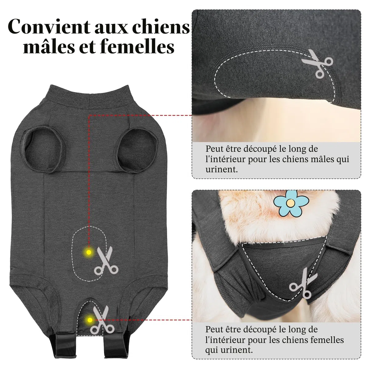Body Chien Post Operatoire Femelle Male Combinaison Chien Sterilisation Castration Body Medical pour Chienne Anti Lechage après Opération t Shirt Post Operatoire Alternative Collerette Chiens