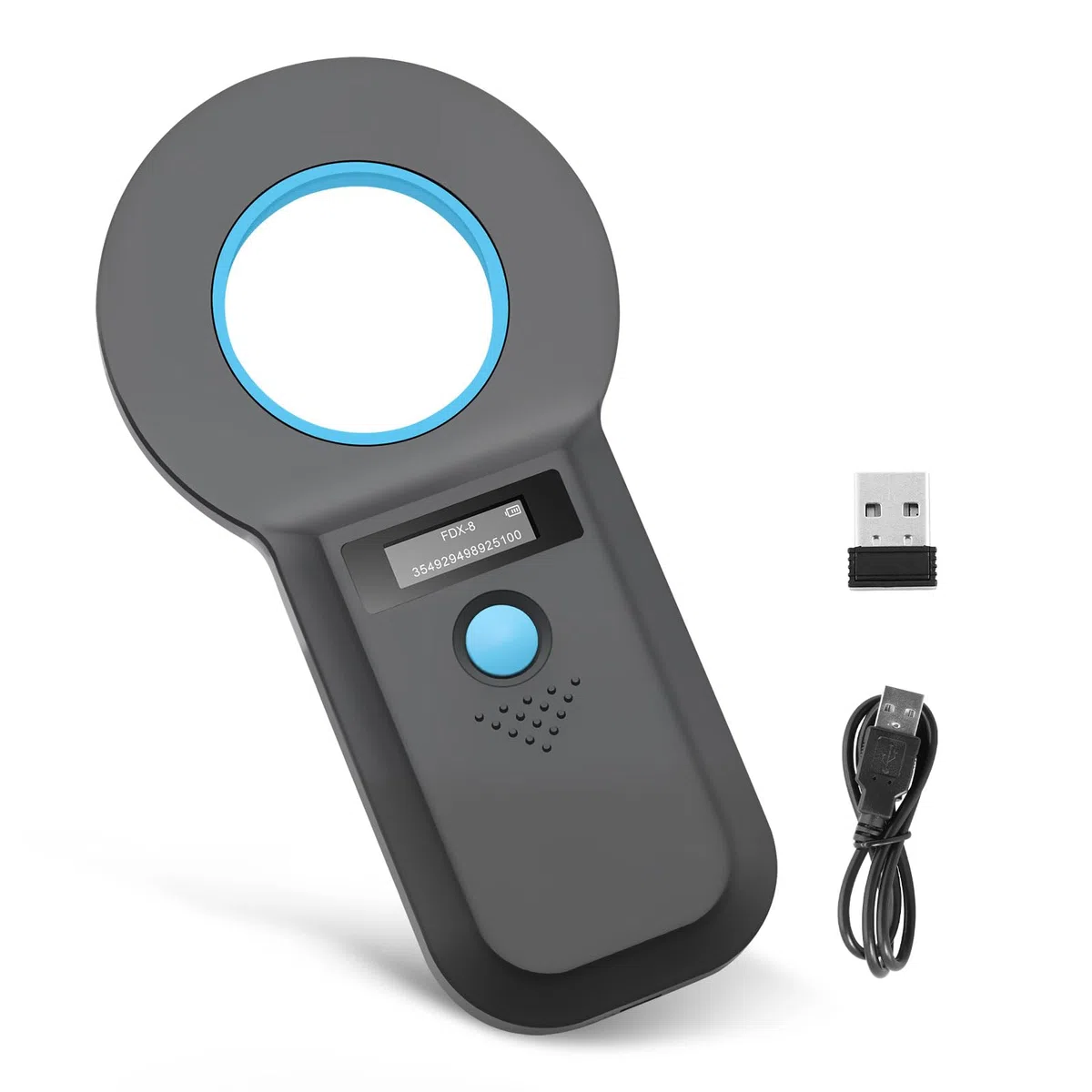Lecteur d'identification pour animaux de compagnie, lecteur de puce Bluetooth pour animaux, lecteur de puce RFID 134,2 kHz 125 kHz avec écran OLED lumineux, capacité de stockage de 128 étiquettes