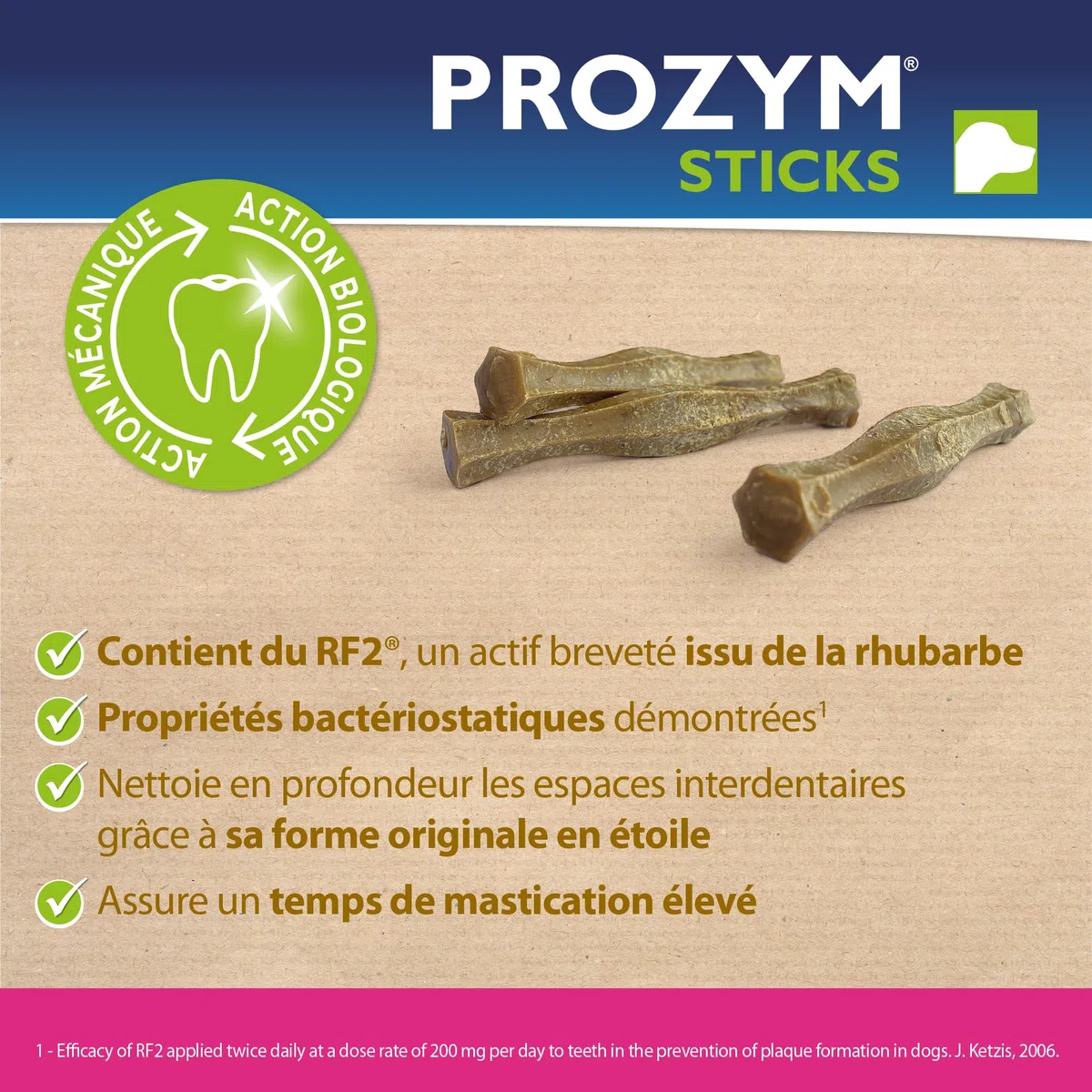 PROZYM RF2 Pack 2x12 Sticks - Spéciale Hygiène Dentaire Naturelle - Recommandé par des Vétérianire - Formule Vegan pour Chien - 24 Sticks (-25kg)