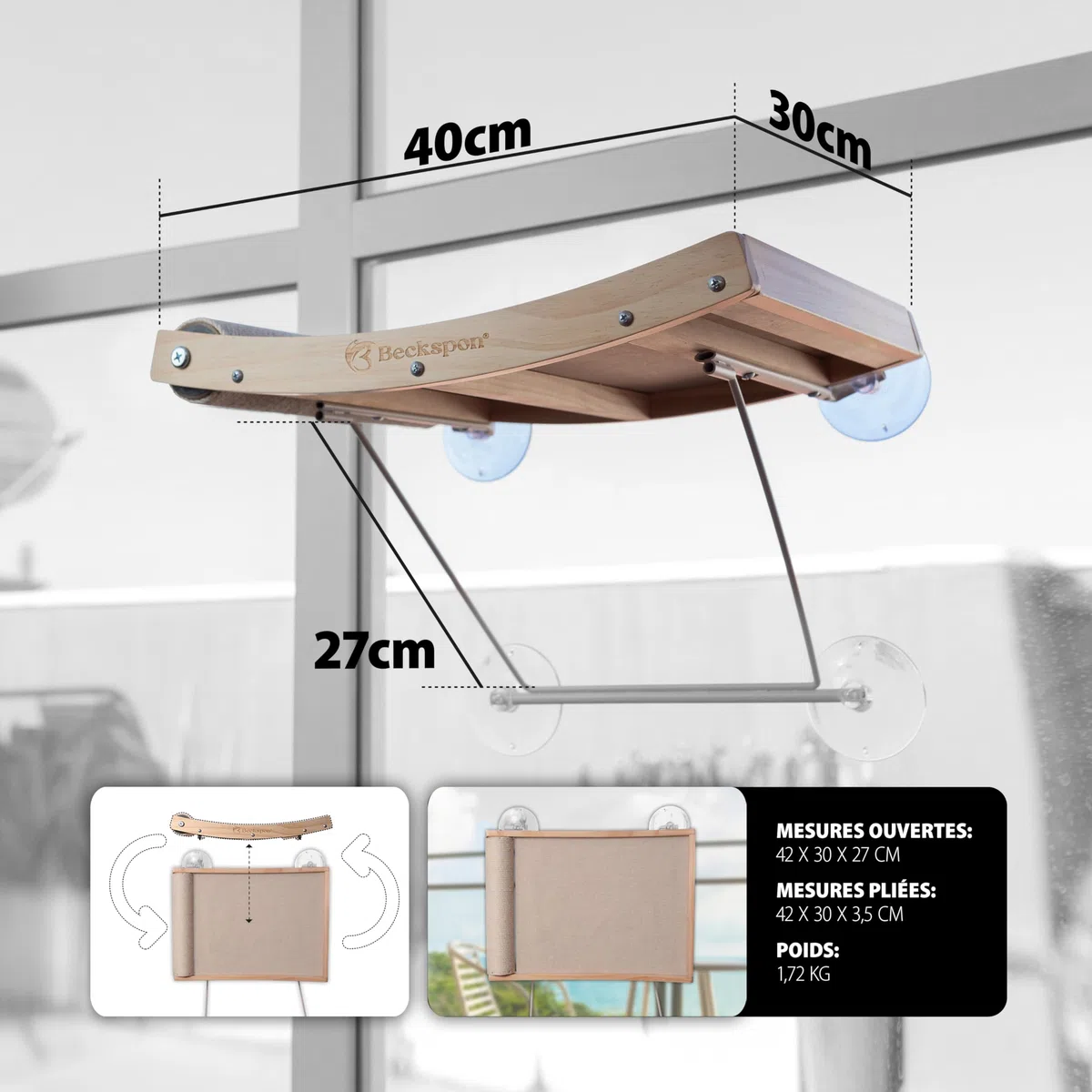 Hamac pour chats avec grattoir intégré | Lit pliable | Supporte jusqu'à 20 kg | Couleur beige