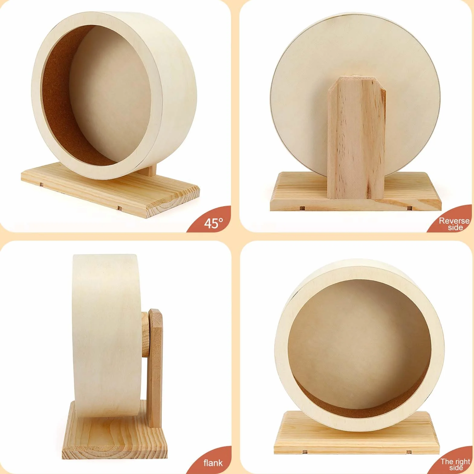 Roue pour hamsters, en bois, Ø 15 cm, avec bande de roulement en liège, silencieuse et pour petits animaux