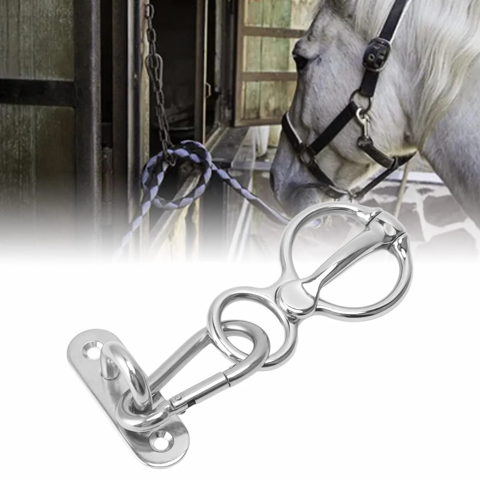 Anneau d'attache de Cheval, Anneau d'attache en Acier Inoxydable Robuste pour Chevaux Empêchant Les Chevaux de Reculer, Anneau d'attache de Cheval avec Boulons à œil Fournitures