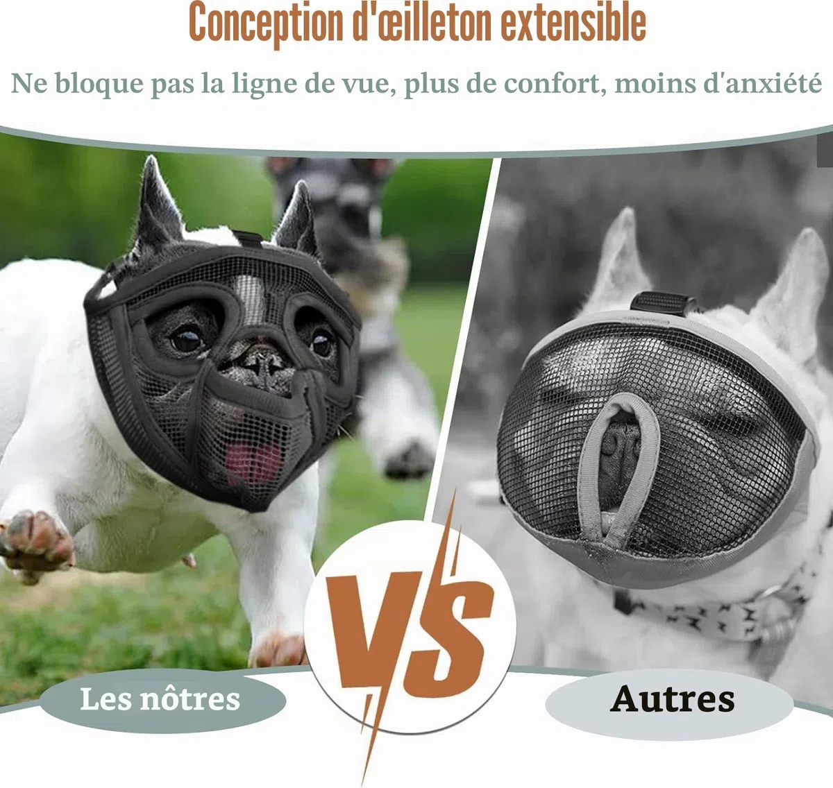 Mayerzon Muselière à museau Court pour Bouledogue français avec Pantalon Complet pour éviter de Manger des morsures, muselière en Maille Douce pour Chien Shih Tzu Carlin Bulldog Anglais pour Le