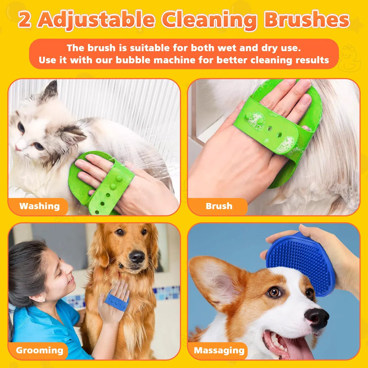 Homrich Distributeur Électrique De Savon pour Chien, Machine Automatique De Mousse De Nettoyage, Pulvérisateur De Shampoing avec Brosse pour Bain Chien Et Chat, Mousseur pour Toilettage D’Animaux