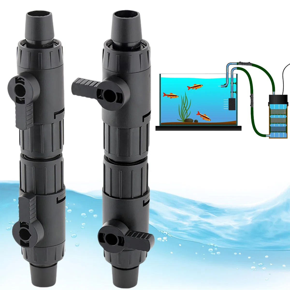 Aicharynic Lot de 2 valves de tuyau d'aquarium - Valve de régulation du débit d'eau - Raccord de tuyau 12 mm à 16 mm - Noir