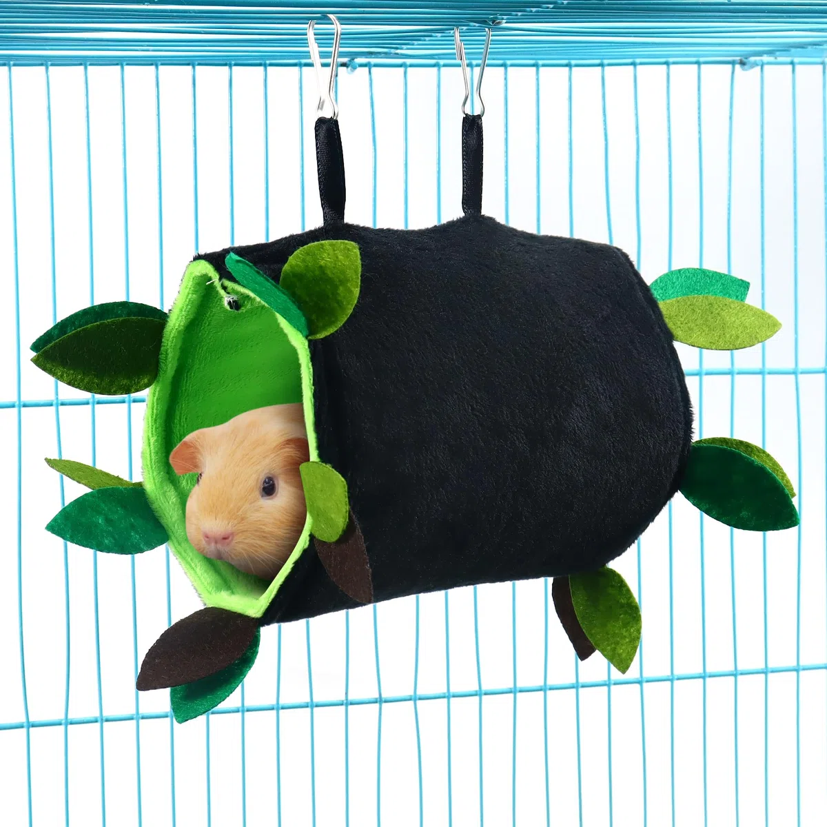 Lot de 5 hamsters à suspendre pour hamster, rat, cochon d'Inde, cage jouet accessoire de cage à motif forêt, tunnel et balançoire pour petits animaux, planeur, écureuil jouant au sommeil (noir)