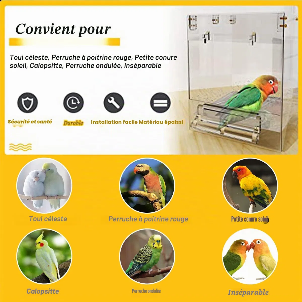 Baignoire pour Oiseaux, bac de Bain pour Oiseaux, boîte de Bain Transparente pour Petits Oiseaux, (boîte de Bain pour Oiseaux sans Fuite + 6 Jouets pour Oiseaux)