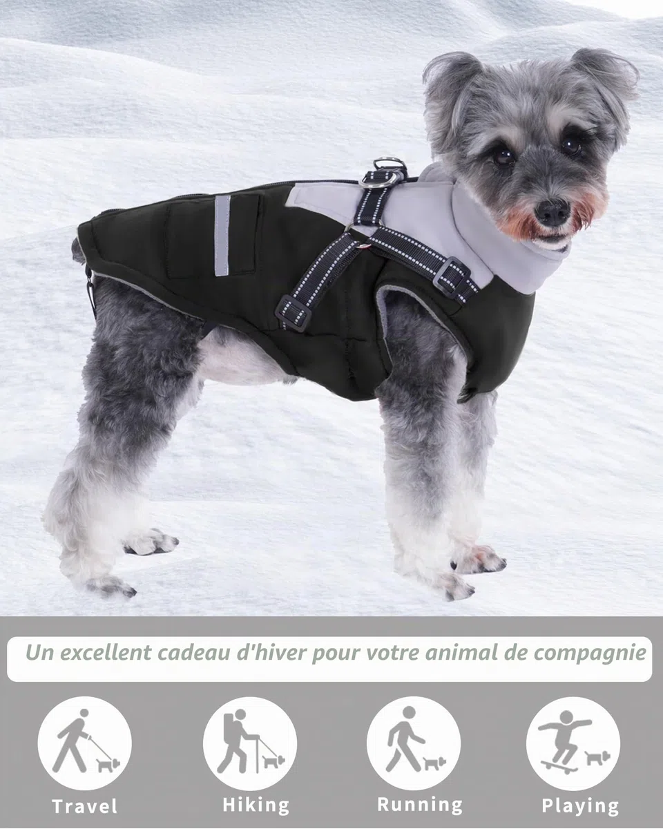 Manteau Chien Hiver Imperméable avec Harnais pour Petits, Moyens et Grands Chiens - Durable et Lavable en Machine
