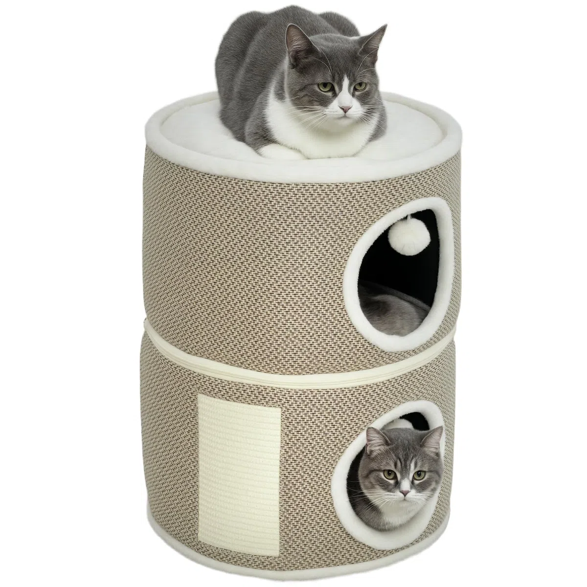 PawHut Tonneau à chat en sisal de 56 cm de haut avec grotte, arbre à chat, tour de chat, pour chat jusqu'à 5 kg, café