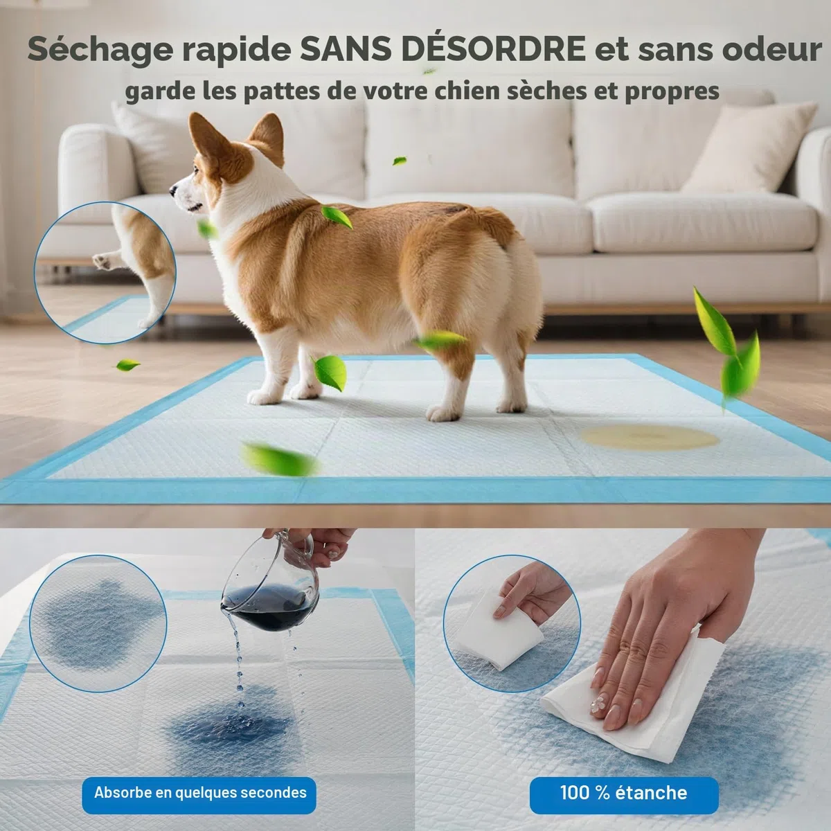 Alaise pour Chien 60x90cm - 20 Pièces Tapis Educateur Chiot, Alèses Jetables Ultra Absorbantes, 6 Couches Anti-Fuite Séchage Rapide, Anti-Dérapant, Idéal Chiens Moyens & Grands, Intérieur