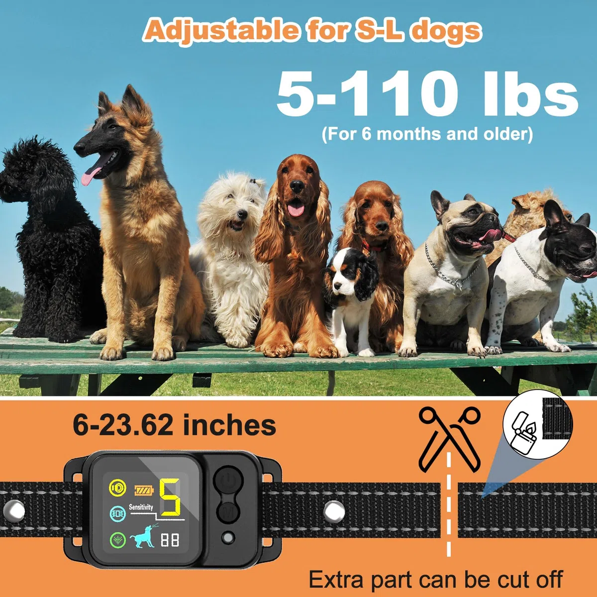 Collier Anti-aboiement sans Choc Compatible Spray (Recharge Non Incluse) – 5 Modes sûrs (Spray, Son, Vibration) + 5 Niveaux sensibilité – Rechargeable étanche pour Chien S/M/L 4 à 50 kg