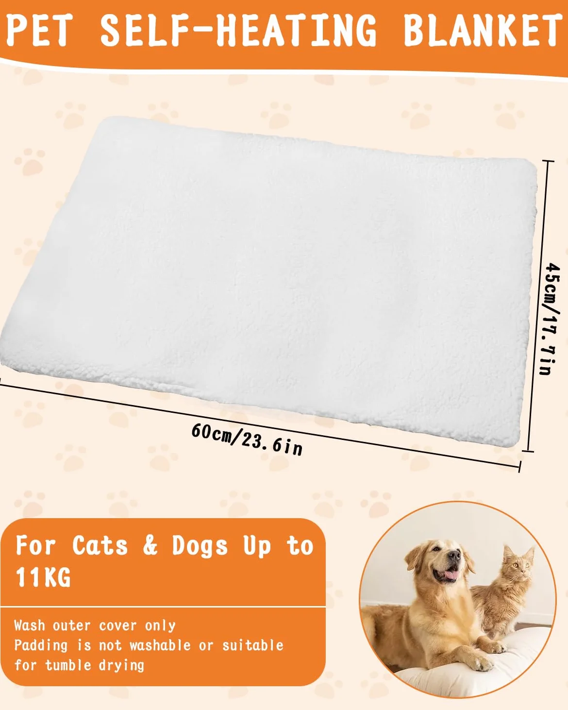 Chauffant Chat Tapis, 60x45cm - Tapis Chauffant pour Chats et Chiens, Batteries Incluses, Lavable, Peluche Silencieux