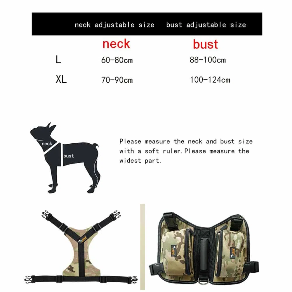 Ondoing Sac à dos pour chien Harnais de taille moyenne Grand chien pour l'extérieur Sac de selle réglable Sac réfléchissant pour la randonnée, le camping et les voyages Taille XL, camouflage rose