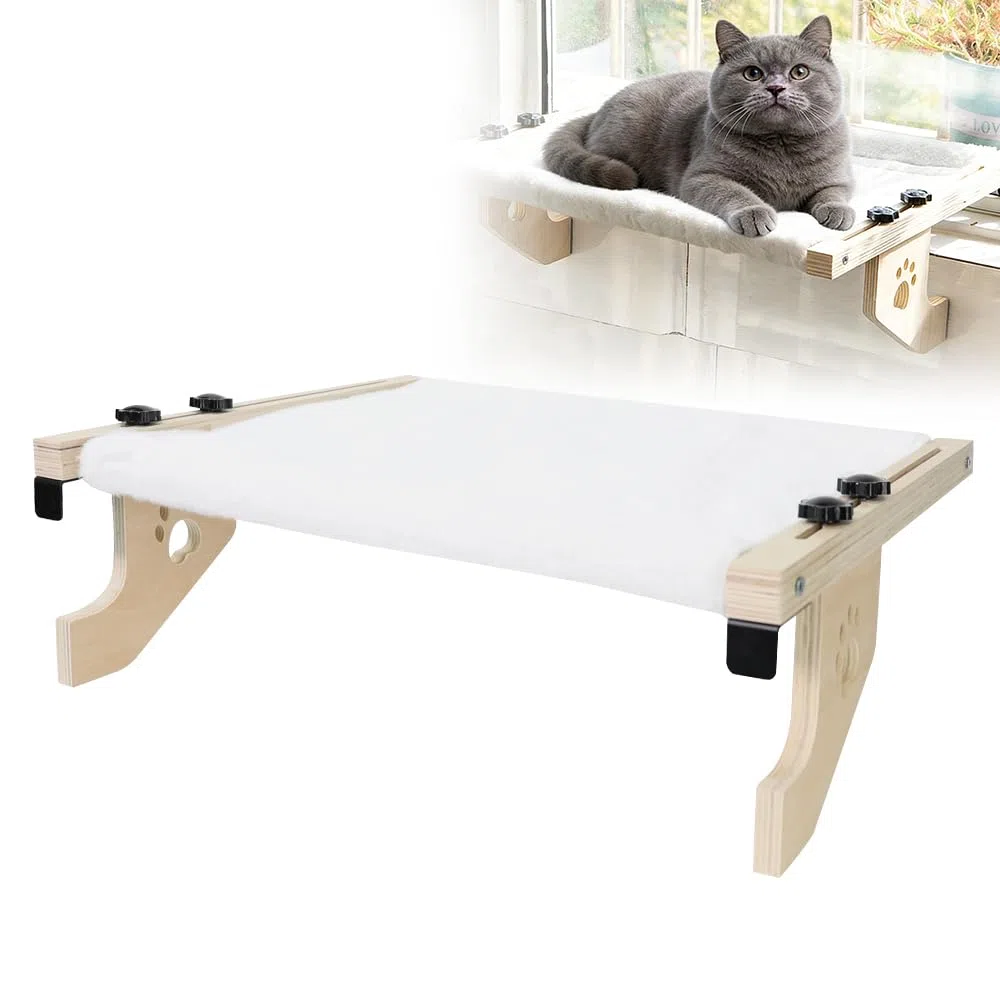 Hamac Chat Radiateur Mural, Transat pour Chat Intérieur Bois, Hamac Chats Suspendus 55x38x16.7 cm, Panier Chats à Suspendre sans Perçage, Charge Lourd de 20 KG, pour Fenêtre Bureau Balcon Porte