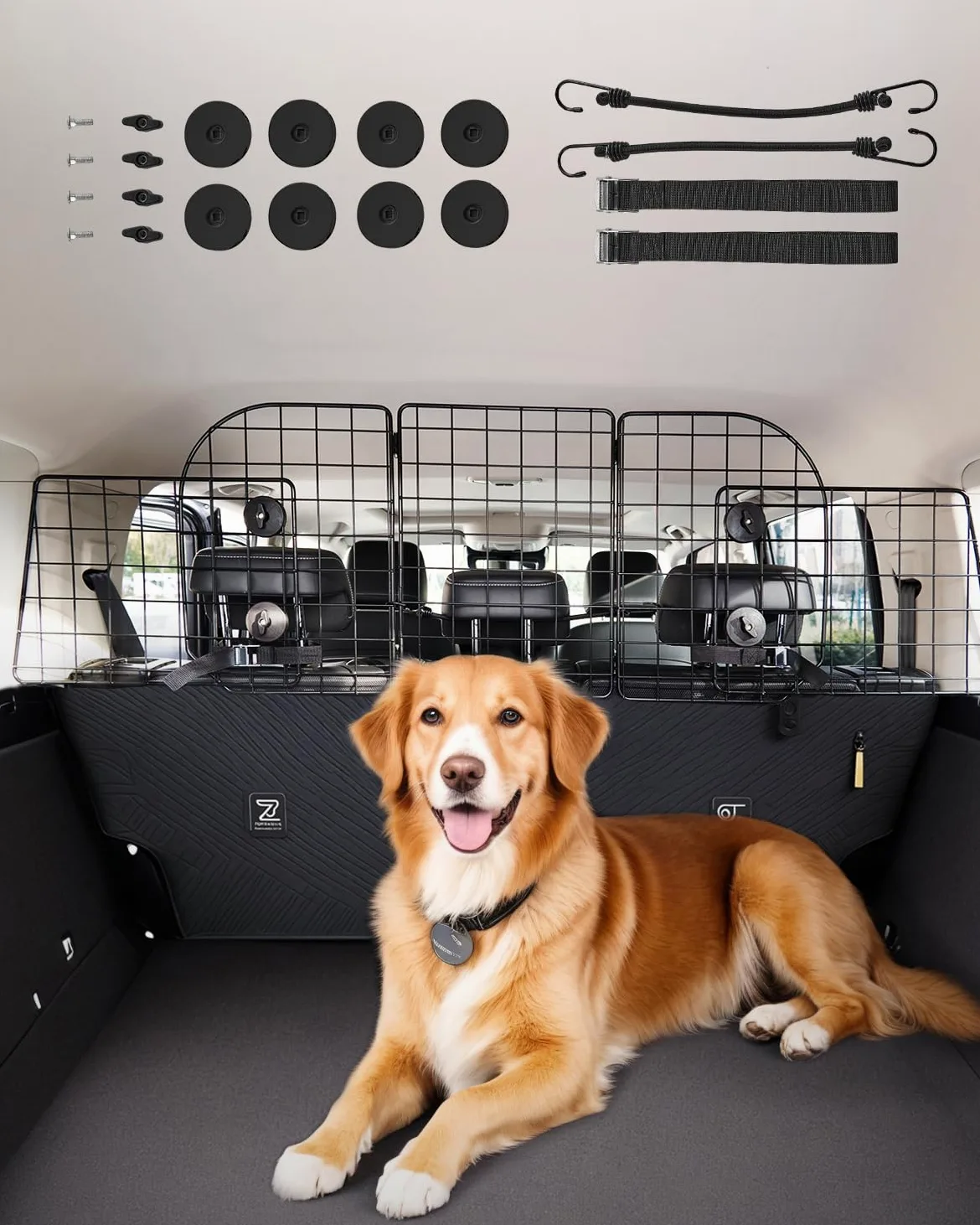 VEVOR Barrière de Voiture pour Chien Réglable 92,8-152,4 cm, Grille Pare-Chien en Treillis Métallique Robuste pour Siège Arrière, Universel pour Animaux de Compagnie, SUV, Berline, Camions, Véhicules