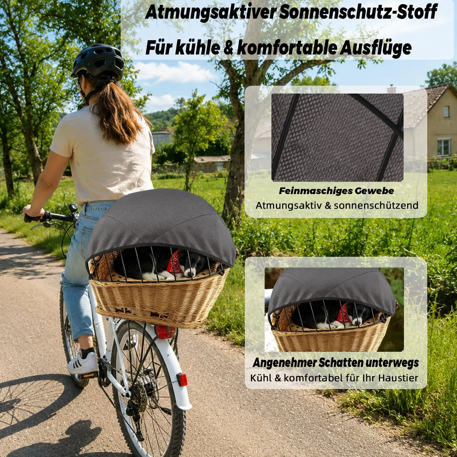 Voile d'ombrage pour panier de vélo pour chien et panier de vélo - Grand filet de protection réglable pour chien - Respirant, résistant au vent et à la poussière, sûr et stable - Pour presque tous les